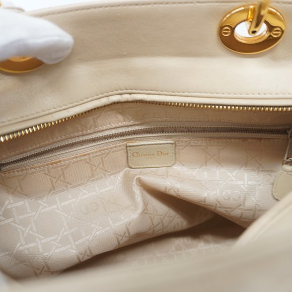 Auth Christian Dior Lady Dior Women's Leather Handbag Beige - Picture 7 of 13